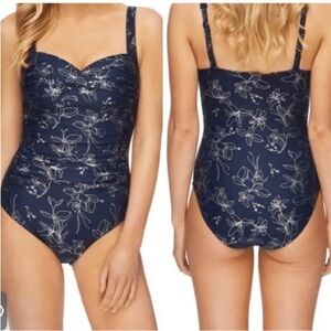 Black and gold floral one piece swim suit, Niptuck, size 8